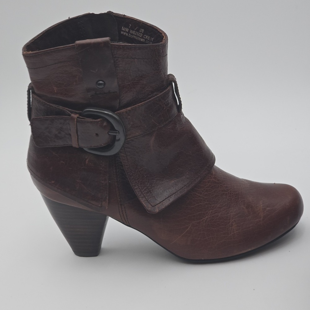 Born Crown Anika Women's Size 7 / 38 Brown Leather Ankle Boots Buckle Strap Side